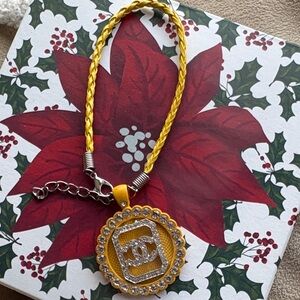 Yellow Braided Necklace with Crystal Pendant NOT CHANEL